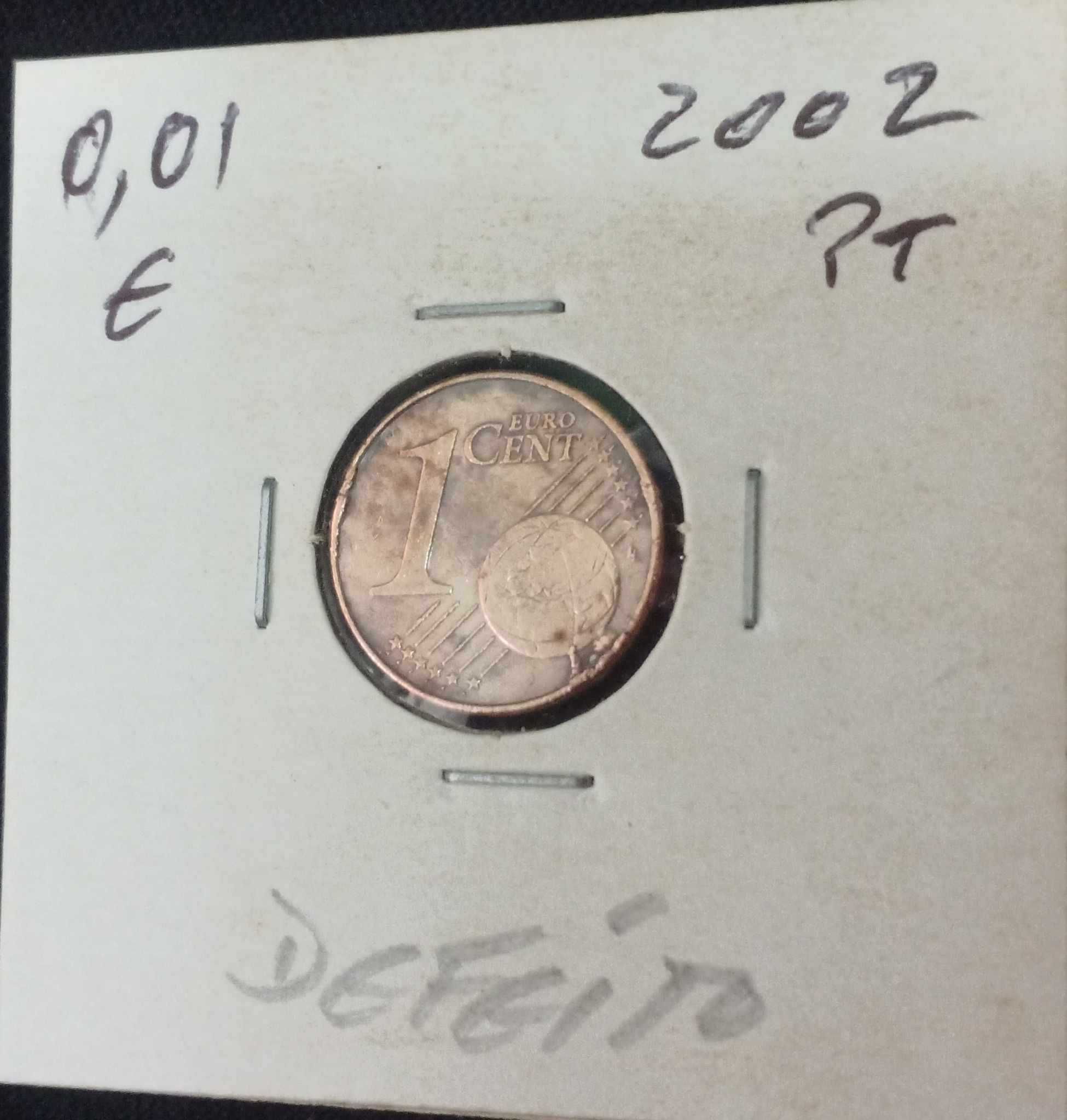 Moeda 1 cêntimo Portuguesa com defeito 2002