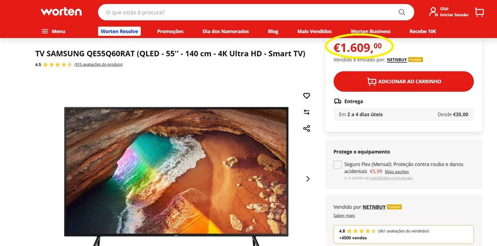 TV Samsung QLED 55" Q60R 2019/ caixa original + comando