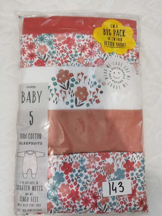 Pajace bawelniane 12-18 m 86 cm 5 pak George Newbie