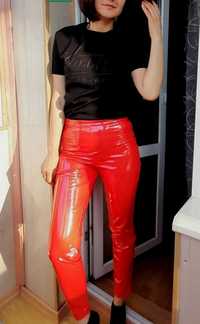 Красные латексные лаковые виниловые кожаные штаны лосины легинсы