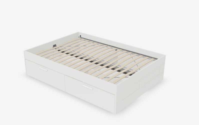 Cama de casal moderna com 4 gavetões e colchão de molas ensacadas.