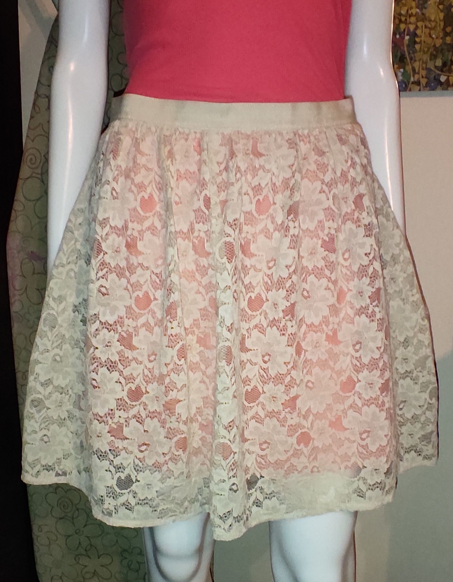 Promod r.36 S koronkowa spódnica warstwowa beż koral retro nowa lace