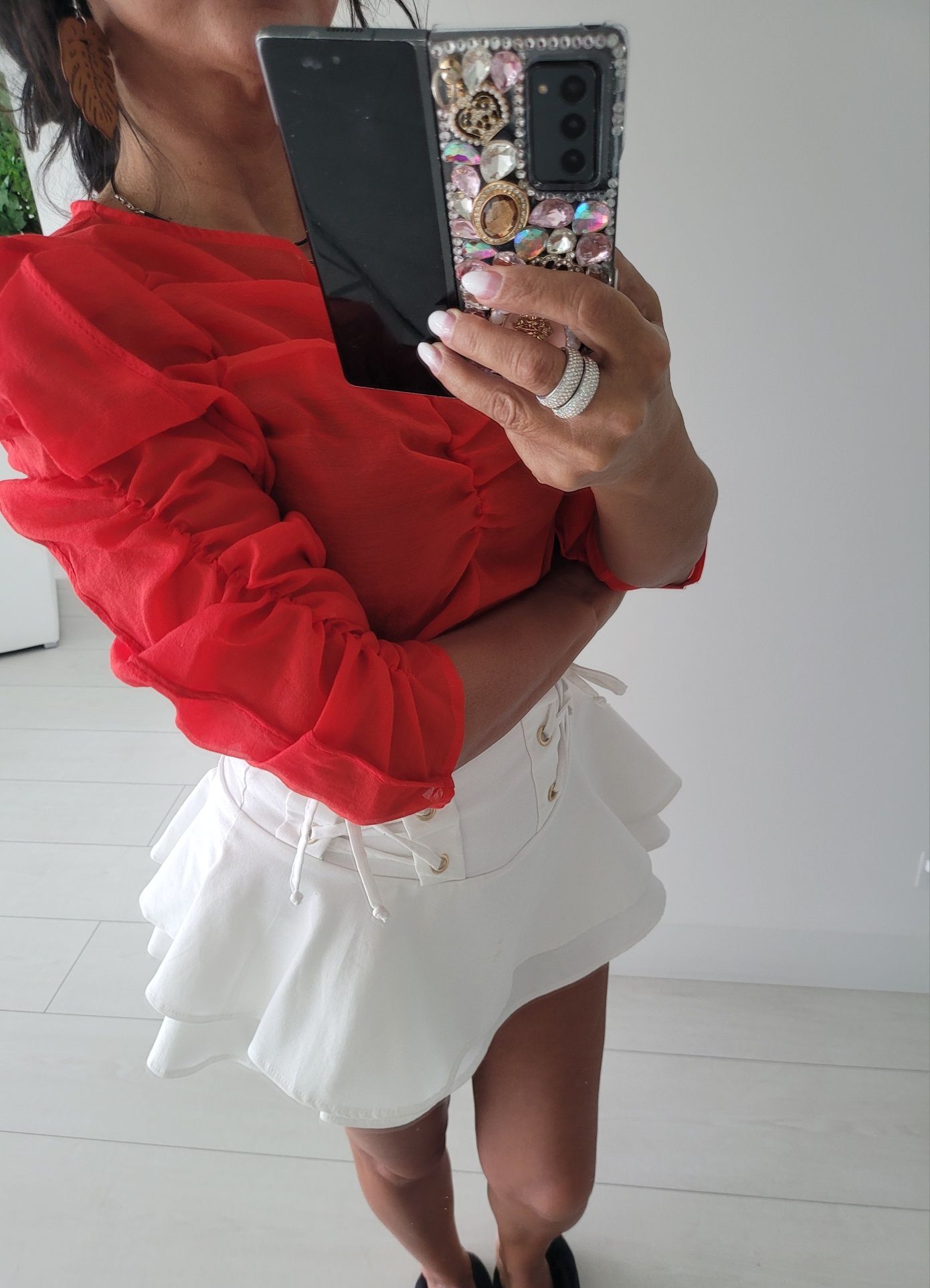 Bluzka H&M  czerwona marszczenia gumki