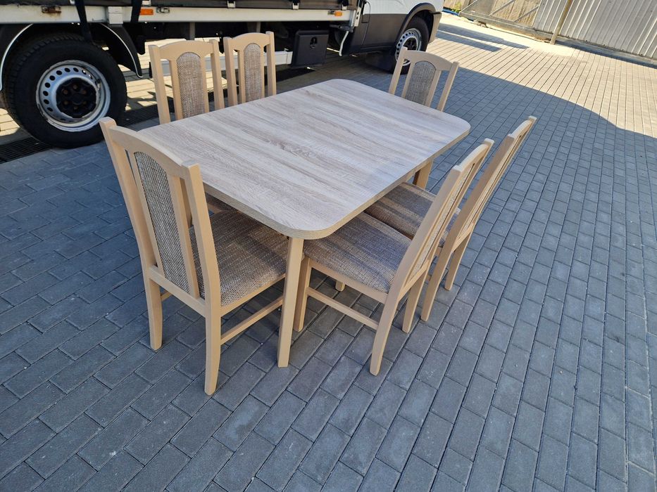 Nowe: STÓŁ 80x140/180 + 6 KRZESEŁ, sonoma + cappuccino , dostawaPL