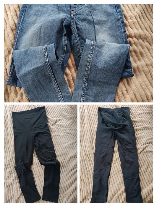 3 pary: spodnie ciążowe jeansy/legginsy S/M