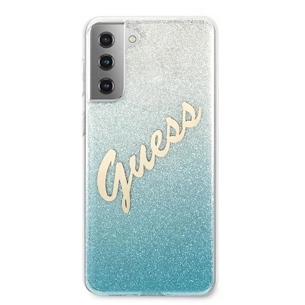 Etui Guess Glitter Gradient Script Na Samsung Galaxy S21+ - Niebieskie