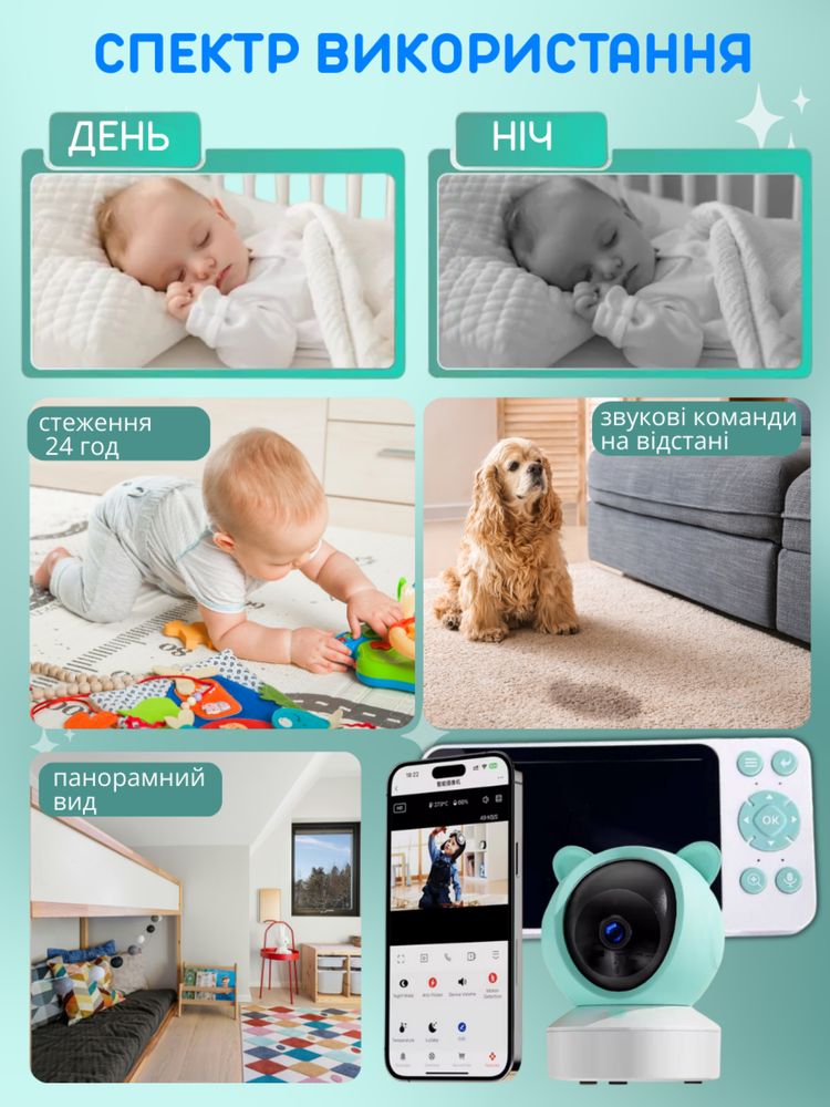 Відеоняня BabyMonitor поворотна, 5дюймів дисплей, керування з телефону
