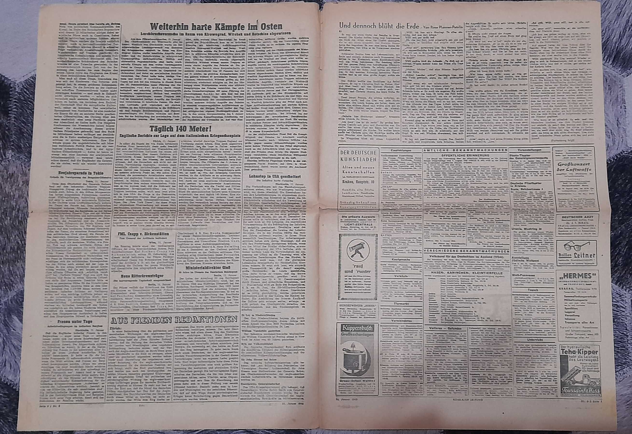 gazety Krakauer Zeitung 1944 Generalna Gubernia okupacja II Wojna