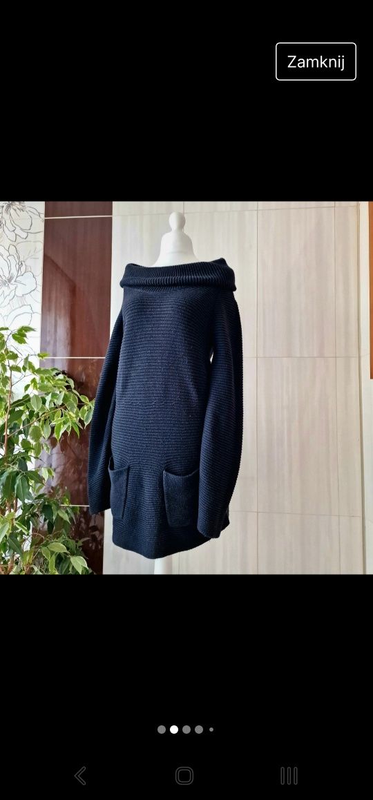Świetna czarna tunika na jesień 18% wełna 24% bawełna plus size