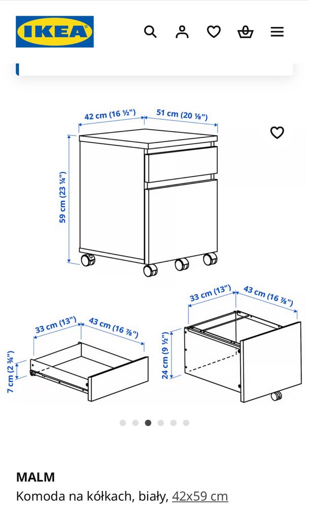 Komplet Ikea, Biurko MALM z wysuwanym panelem plus szafka, biały