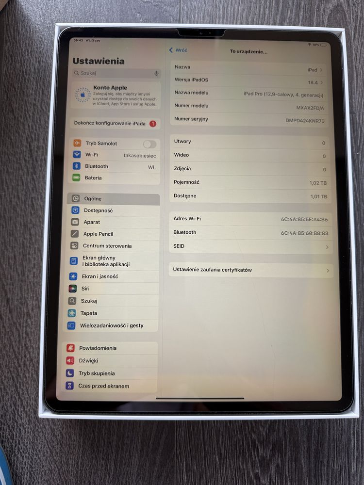 iPad Pro 12.9 4 gen A2229 zakup PL 1 TB