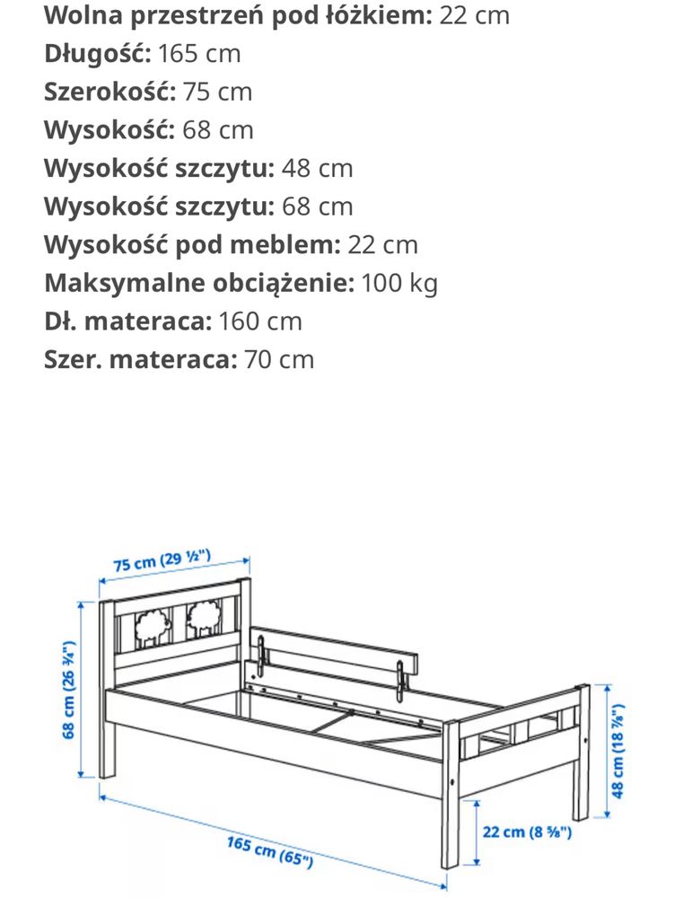 Łóżko dziecięce Kritter z barierką i materacem