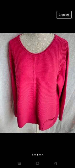 Sweter mocny róż prążkowany srebrne serduszko XL