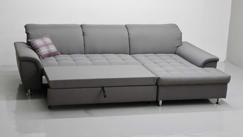 TIX Narożnik funkcja spania szara tkanina kanapa rogówka sofa oparcie