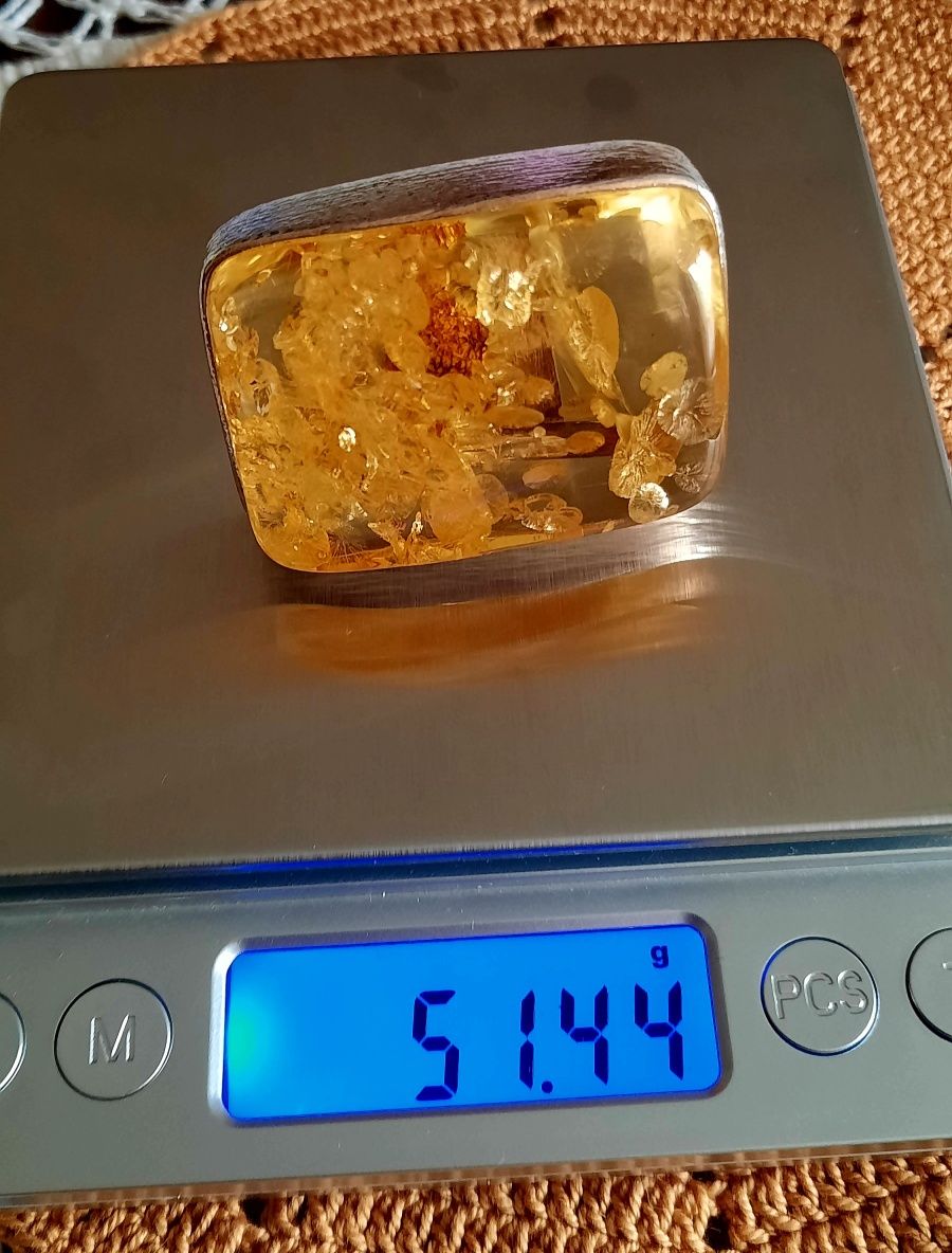 Pierścień Bursztyn transparentny, olbrzymi, gigant ponad 50 gram