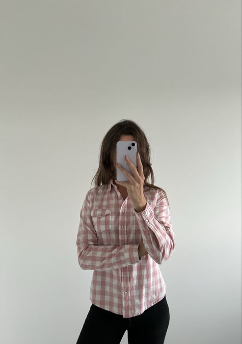 Różowo-biała koszula w kratę Diverse (M)