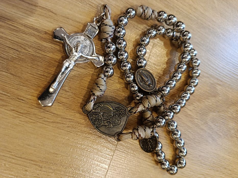 Różaniec linka Paracord stal nierdzewna, kolory 10mm,  wojowniczy