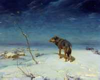 Alfred Wierusz-Kowalski: "Samotny wilk". Piękne płótno kopia