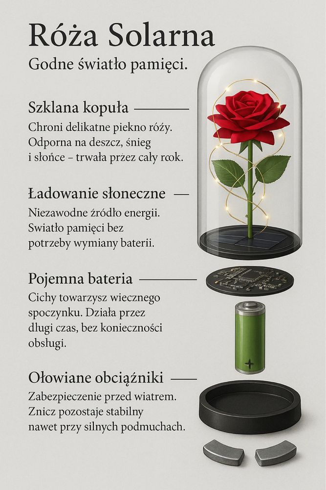 Znicz Wieczna róża solarna LED