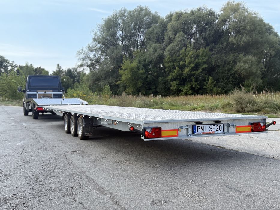 Długa Laweta Przyczepa na Wynajem Wypożyczalnia 8.5m Na dwa auta.