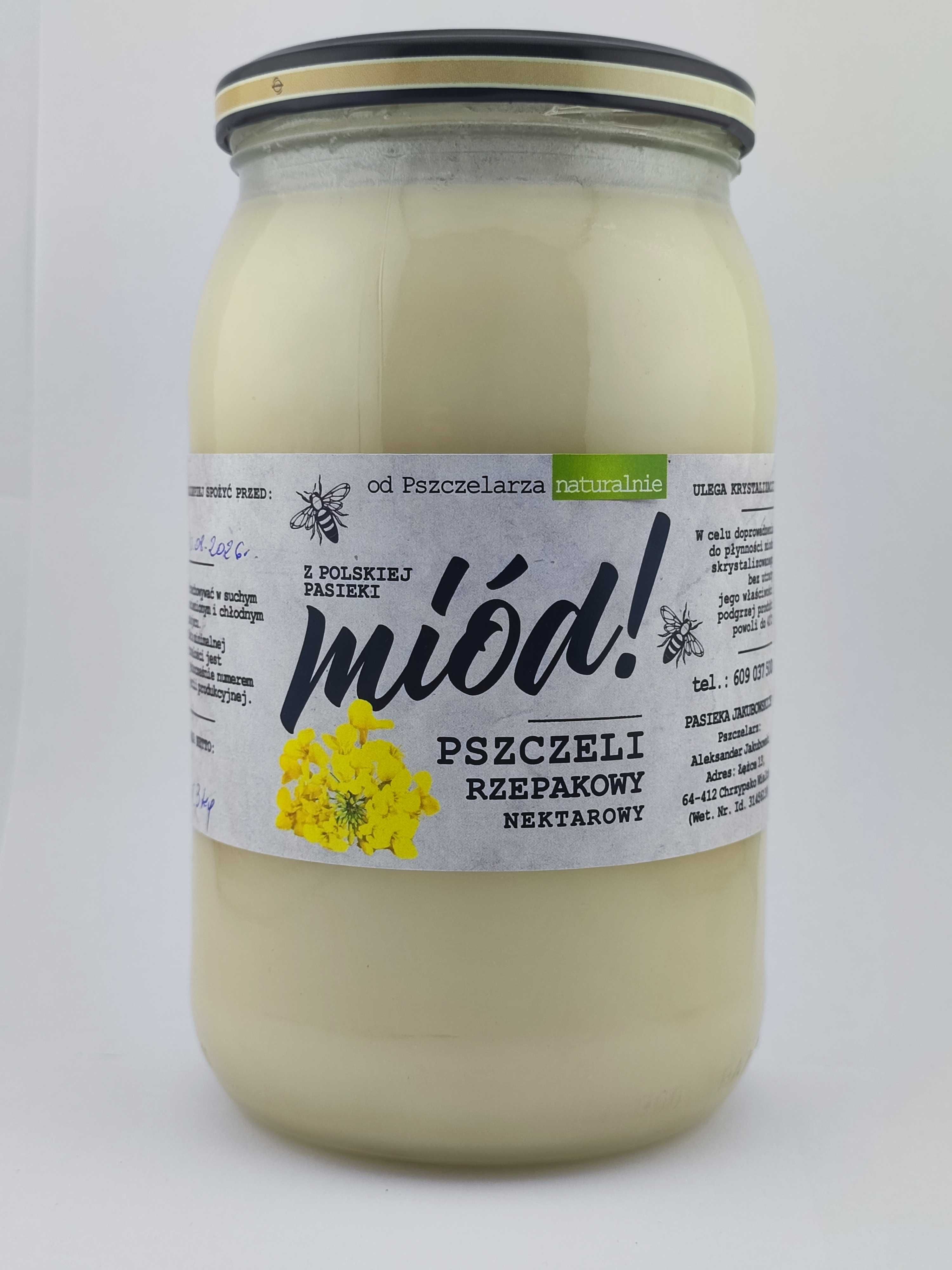 Miód rzepakowy 1.3kg, naturalny, bezpośrednio od pszczelarza