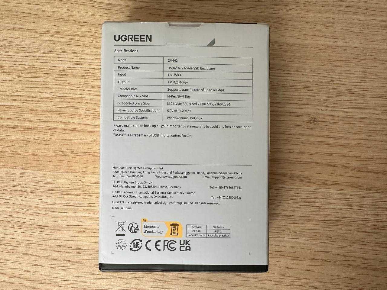 Ugreen SSD карман M2 NVME 40Gbps USB 4.0 (CM642)