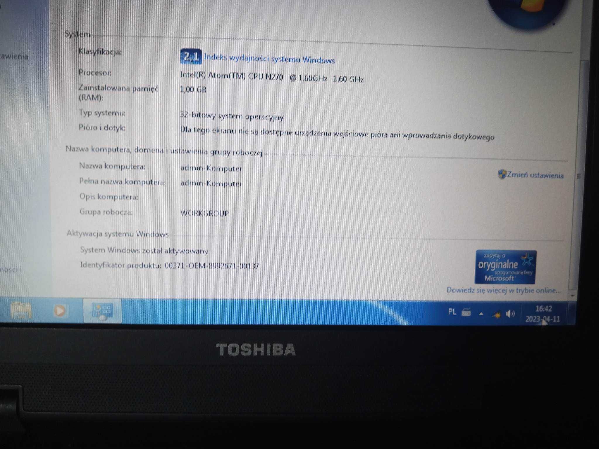 Laptop Toshiba NETbook 100