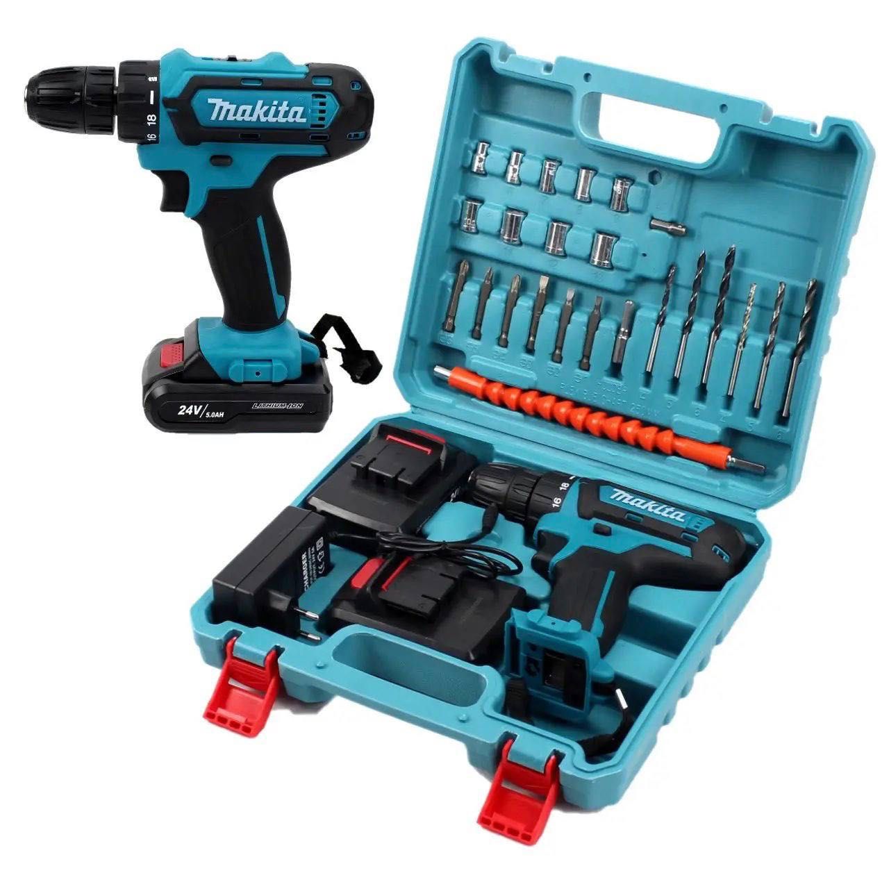 Аккумуляторный шуруповерт Makita 550DWE 24V 5Ah с набором инструментов