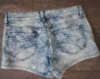 Krótkie spodenki szorty damskie modny print kwiaty jeans xs s