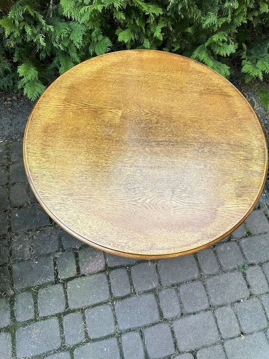 Stolik okragly debowy vintage z szyba