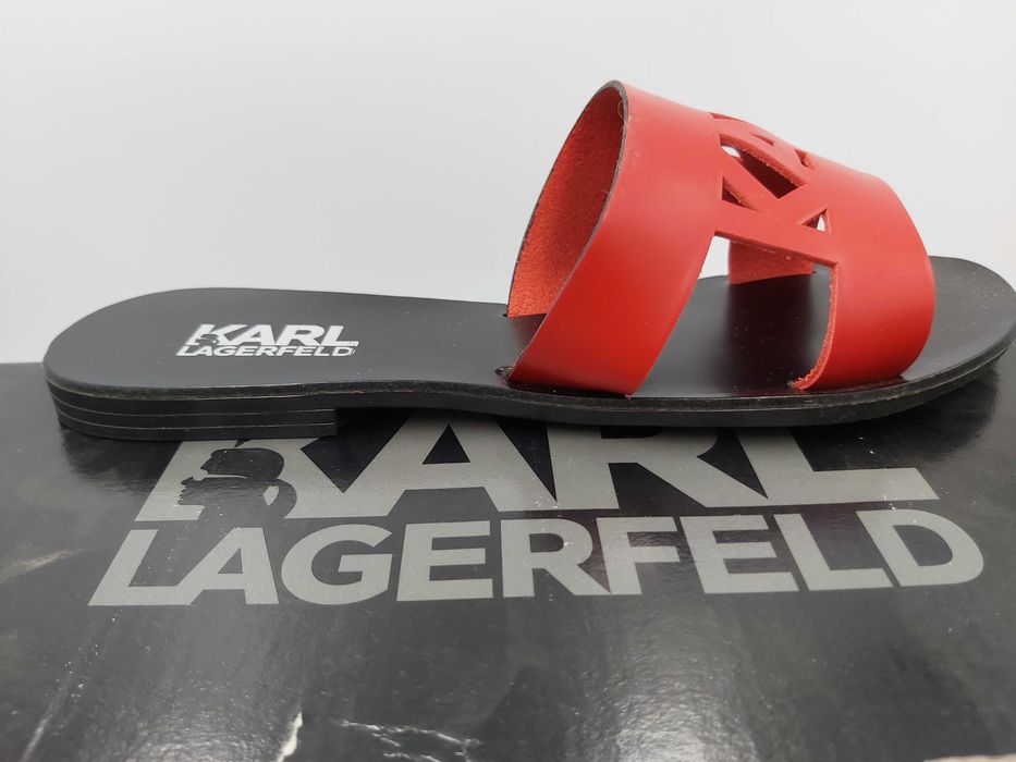 NOWE klapki KARL LAGERFELD skórzane czerwone rozmiar 36