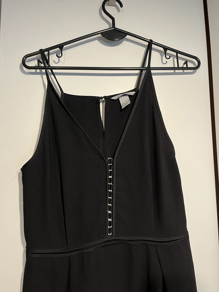 Czarny kombinezon elegancki szerokie nogawki H&M