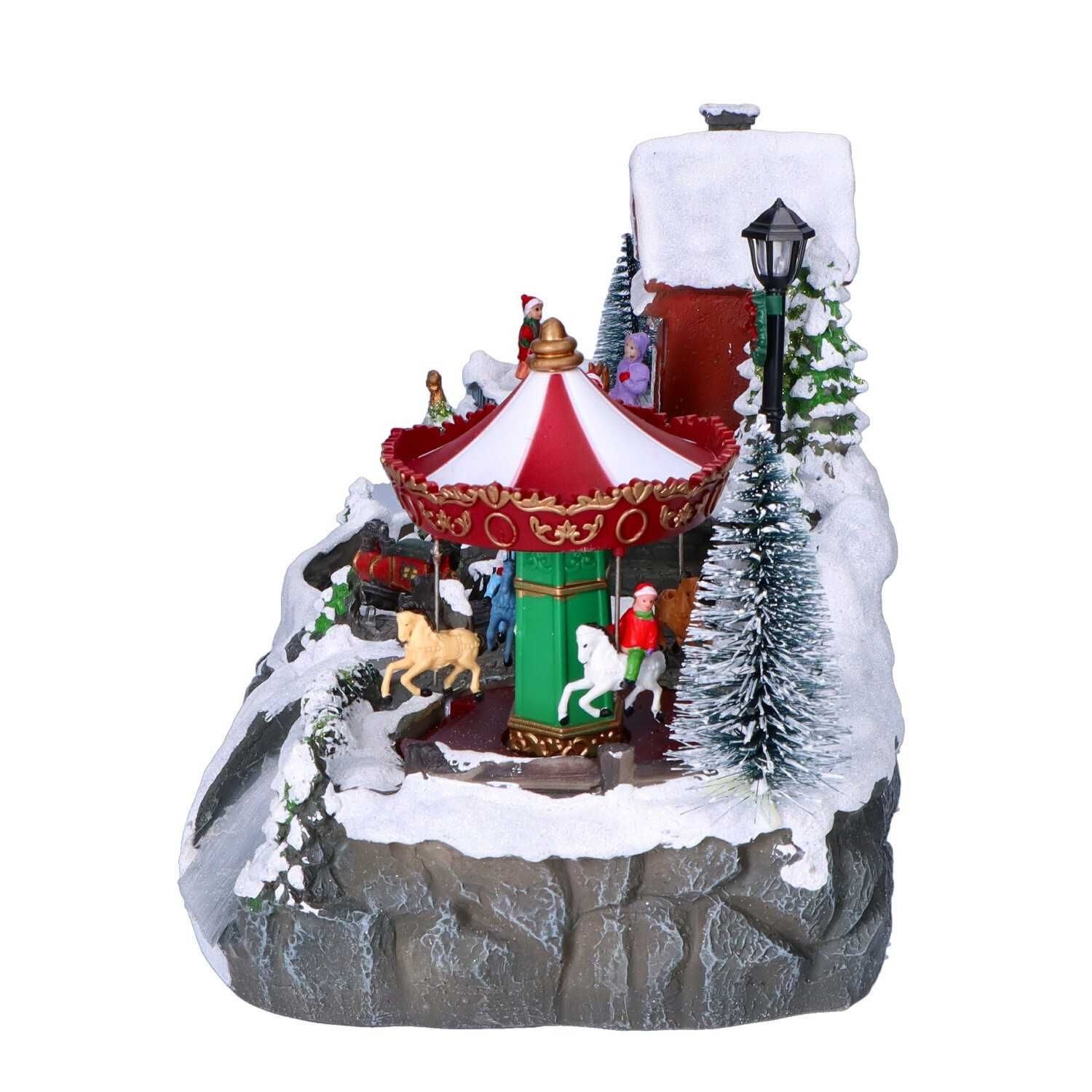 Miasteczko świąteczne LED z karuzelą 34x19x17cm