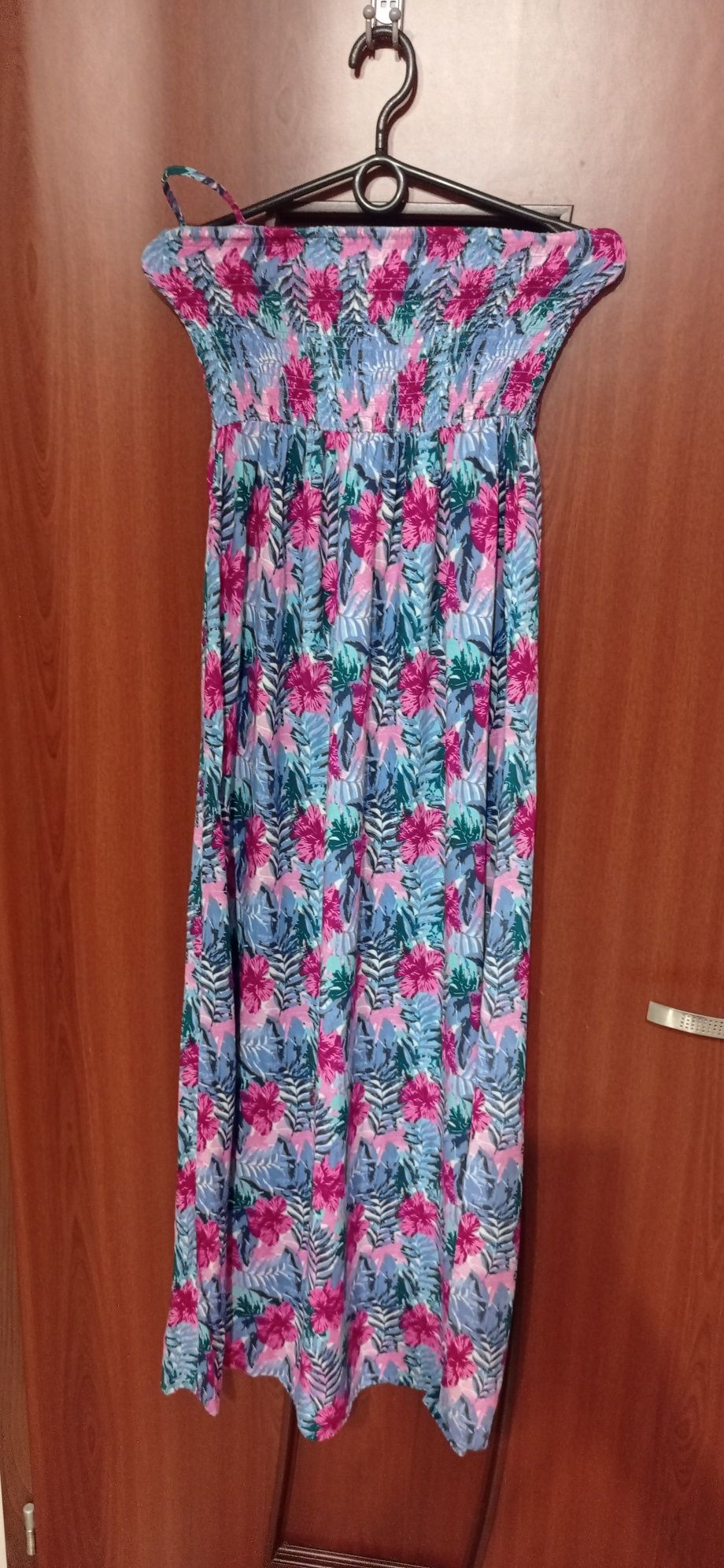Piękna sukienka tuba na ramiączkach kwiaty zwiewna maxi 36 /38 S/M