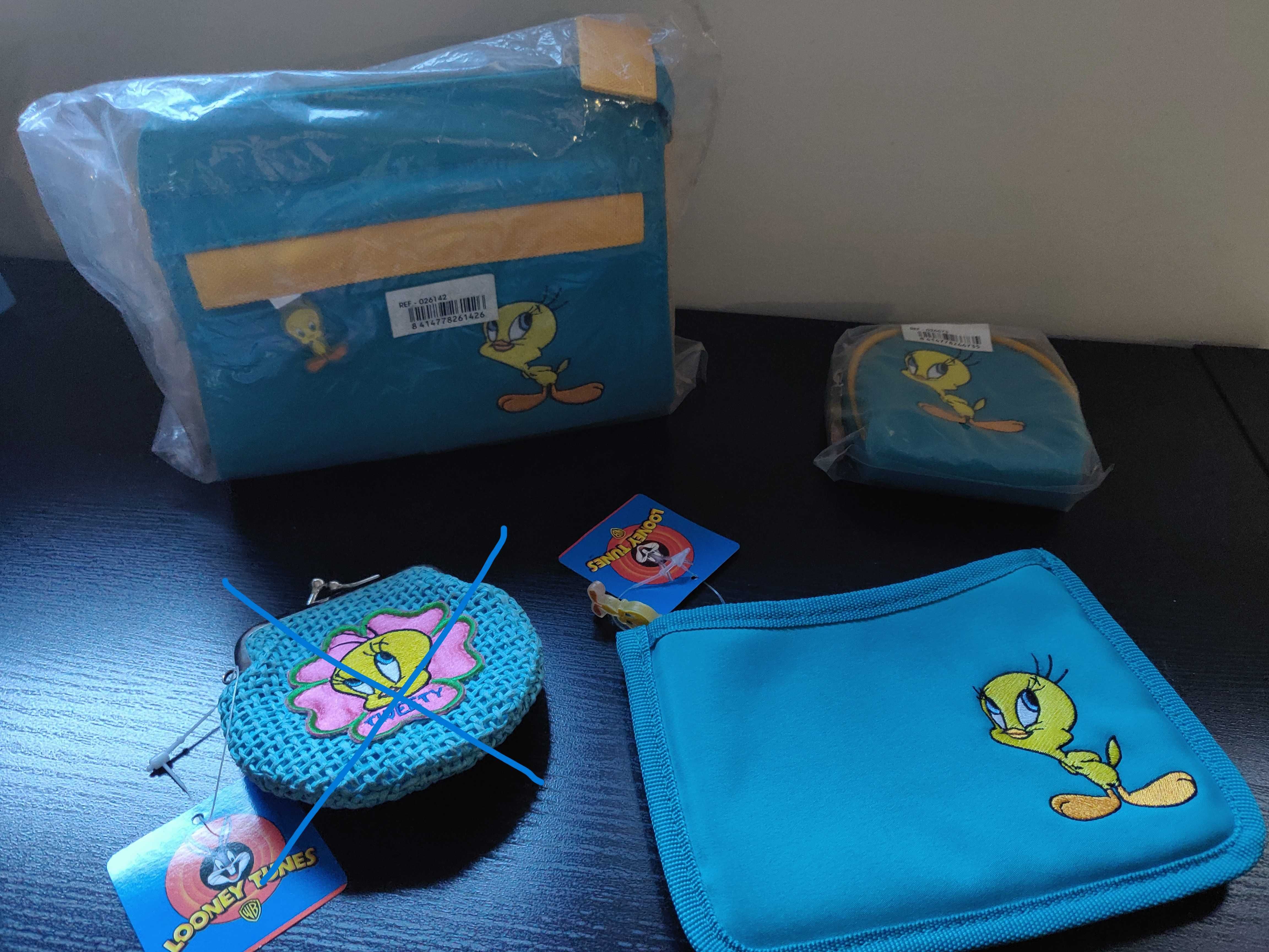 Conjunto de 2 estojos e 2 porta-moedas do Tweety (Looney Tunes)