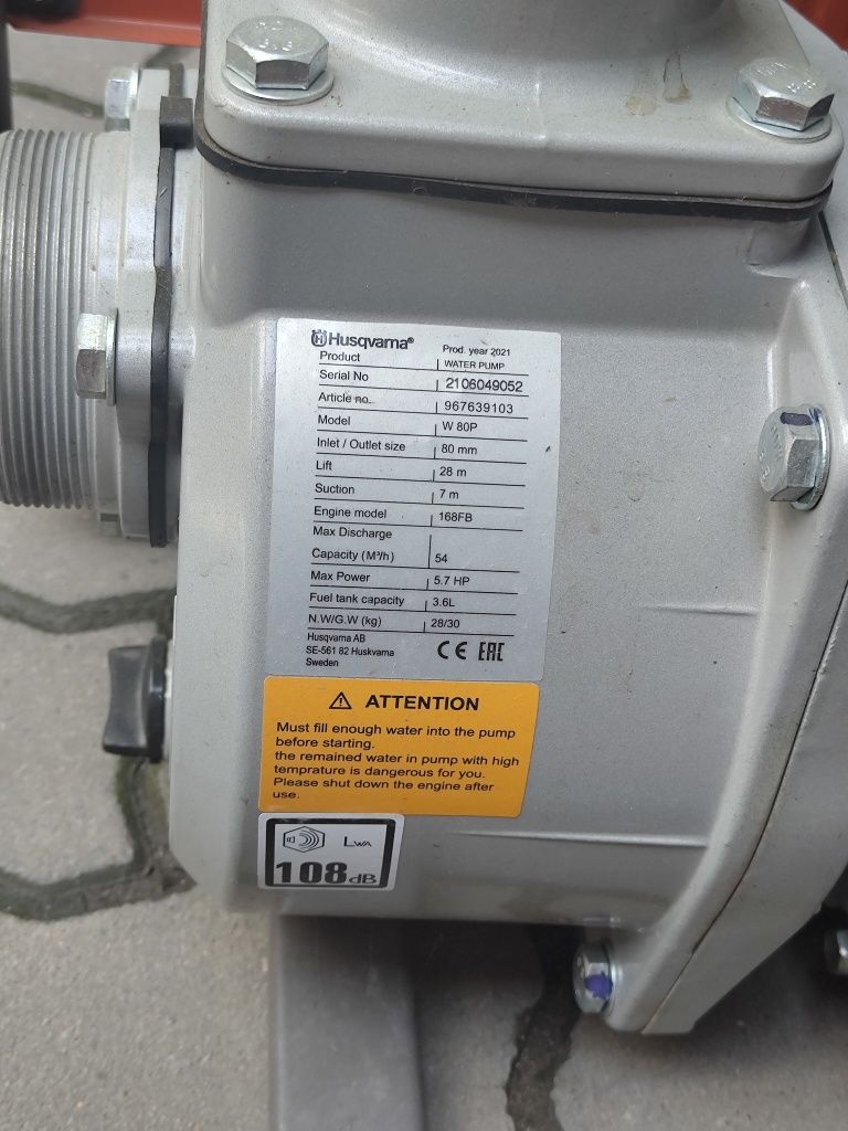 POMPA SPALINOWA jak nowa HUSQVARNA W80P z osprzętem z wężami i filtrem