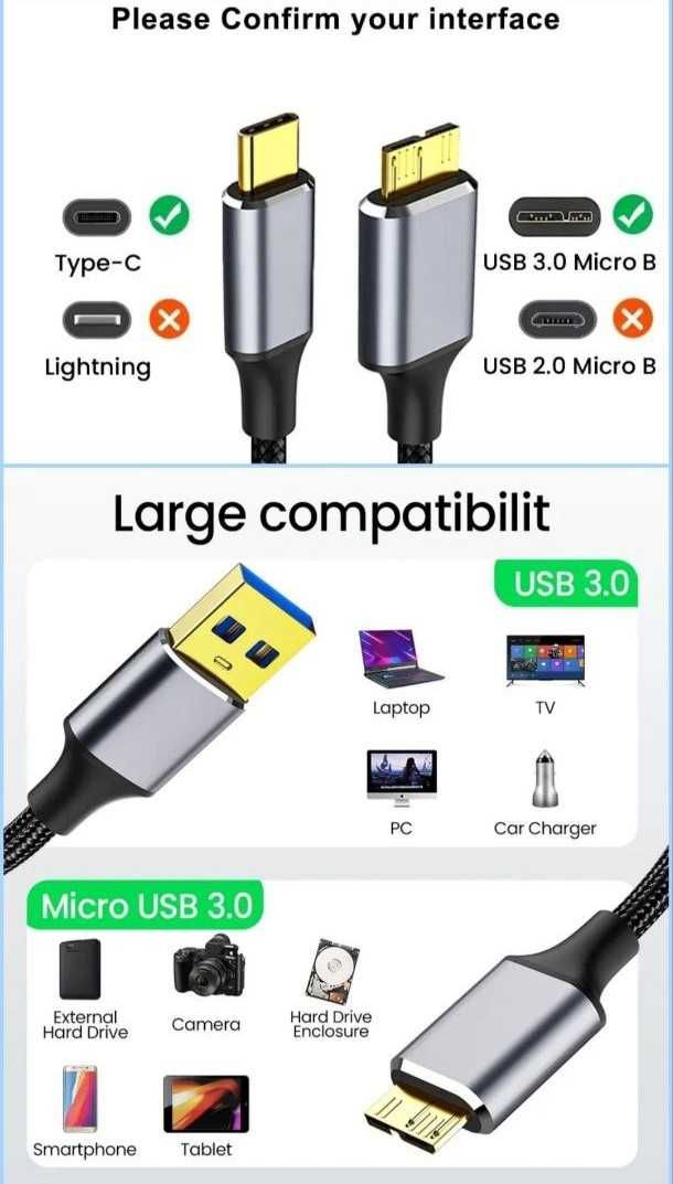 Кабель Туре С 3.1/Micro В 0,5 м коннектор USB/Micro B 5 Гбит/с