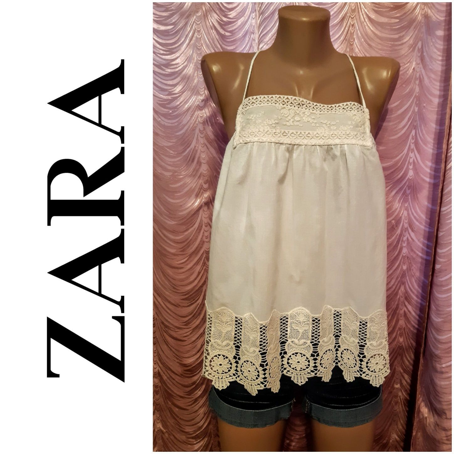 Блуза-топ с широким кружевом. Zara. 44-46 размер.