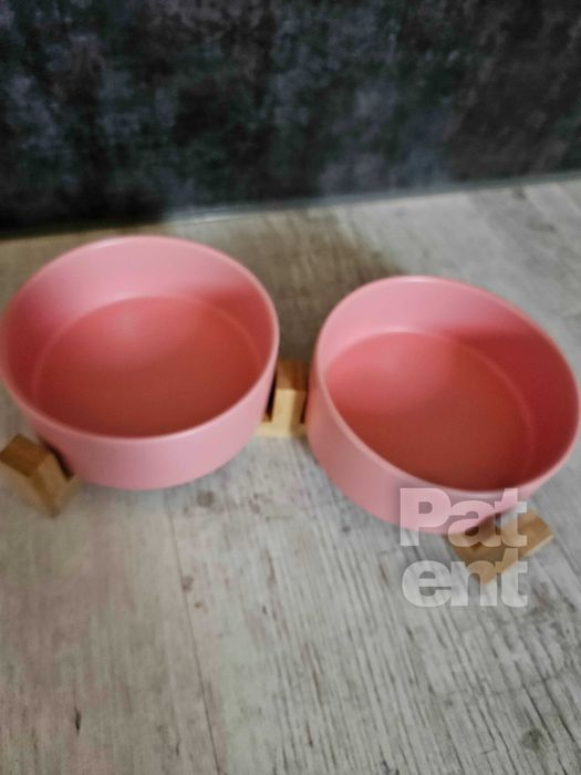Miski ceramiczne dla psa kota zestaw 2 sztuki x 400 ml różowe