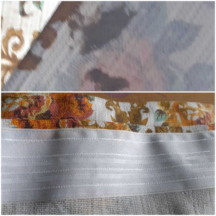 Zasłony krótkie lniane wzór róze i ornamenty styl retro