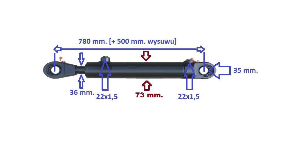 siłownik hydrauliczny ładowacza skok 500 mm. Nowy. 63/36/500