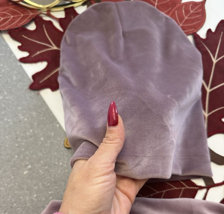 Komplet damdki welurowy lila czapka i komin