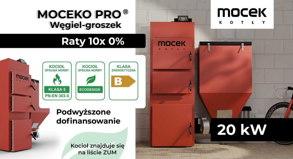 Kocioł węgiel pellet drewno piec Moceko PRO 20kW dotacje OD RĘKI ZUM
