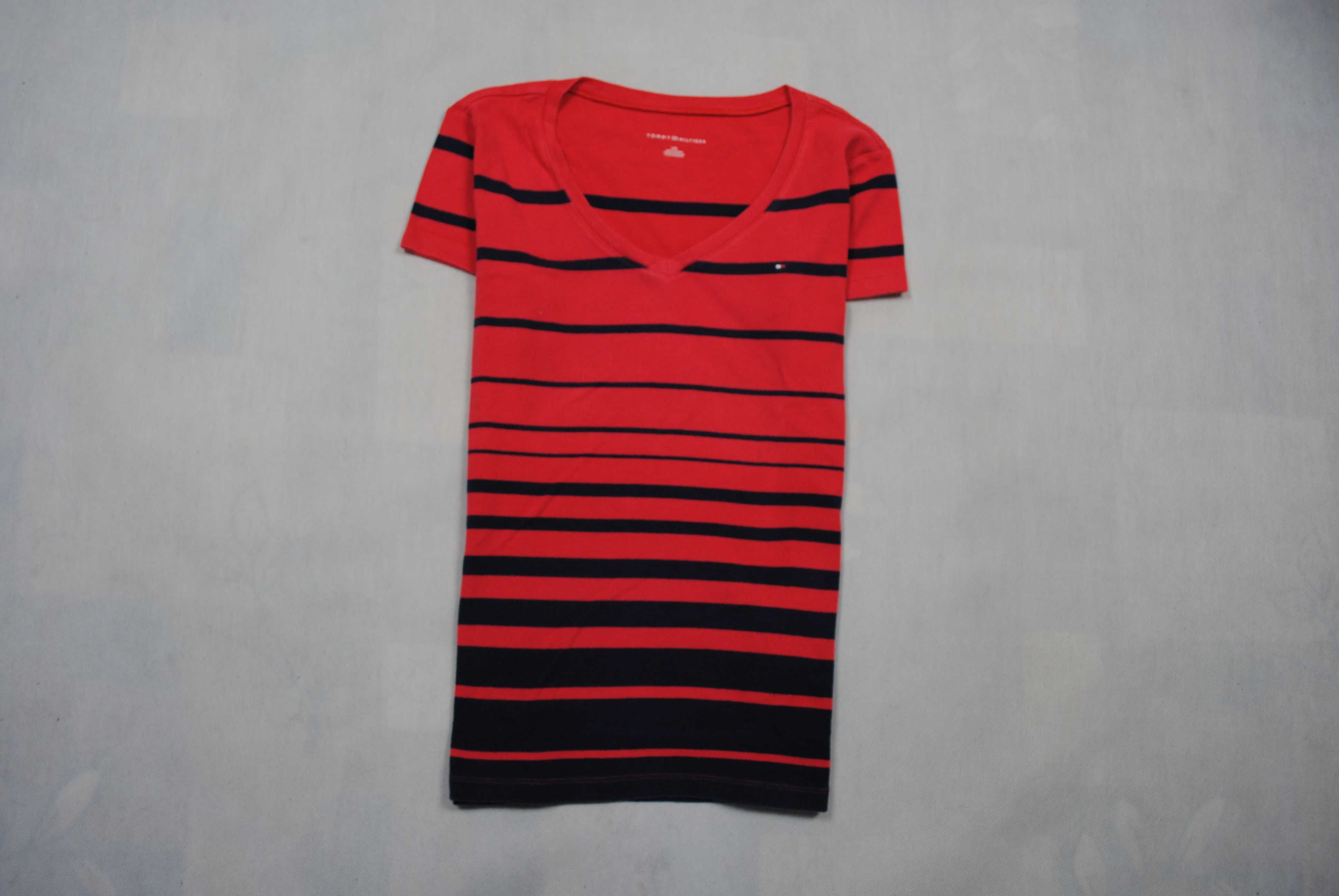 Tommy Hilfiger T-Shirt Koszulka Damska RÓŻOWA PASKI Logo Klasyk M L