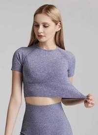 Жіноча безшовна футболка для йоги, укорочений топ для фітнесу