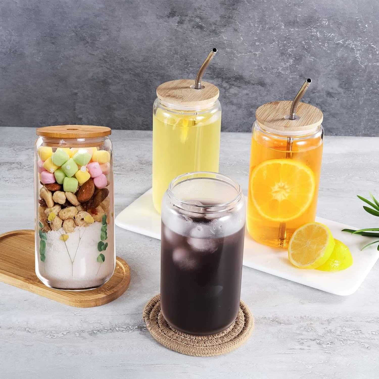 CSPone Szklanka 500 ml z Pokrywką i Słomką – Zestaw 4 szt.