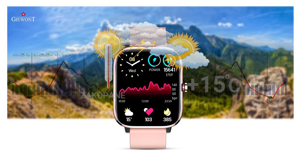 ZEGAREK SMARTWATCH z funkcją Dzwonienia RÓŻOWY damski PL MENU