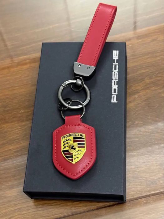 Брендовый чехол для ключей Porsche, бордовый кожаный брелок