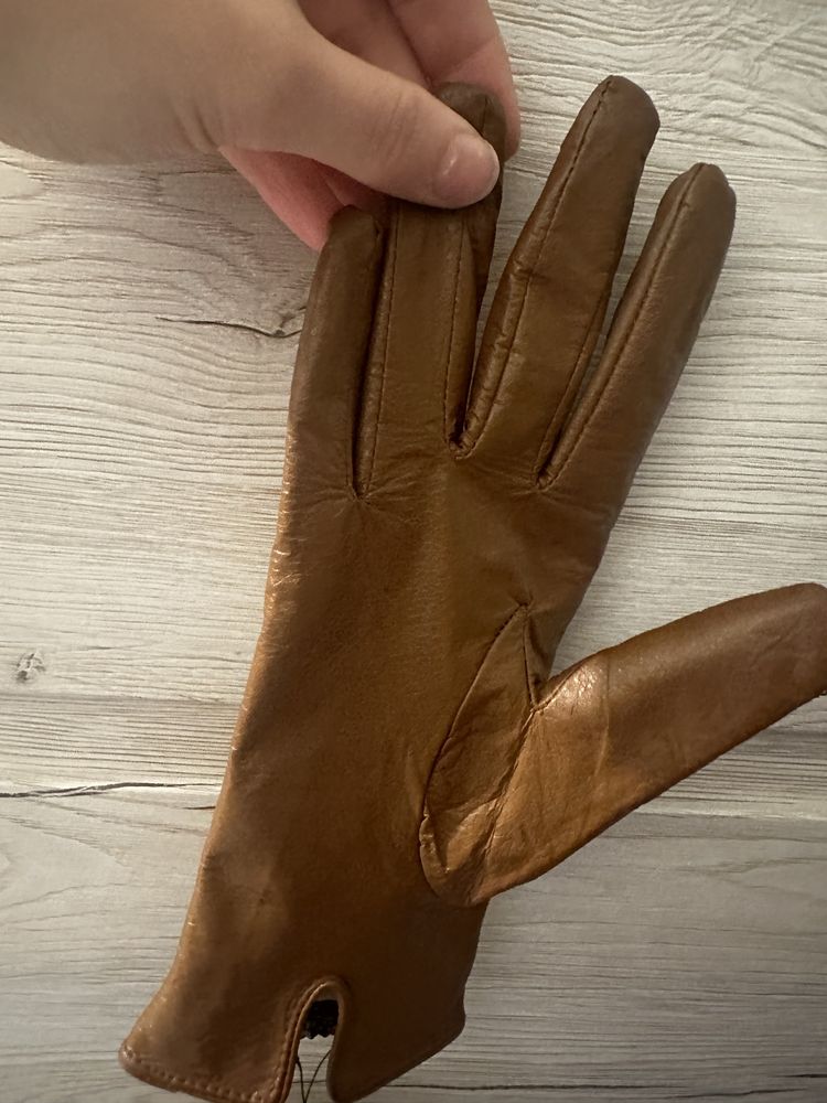 Rękawiczki skórzane damskie brązowe nowe z metką