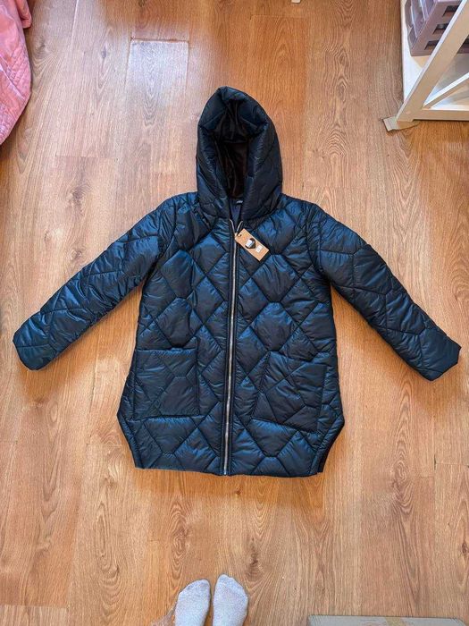 Зимова подовжена куртка великий розмір 50-52 смарагдовий колір